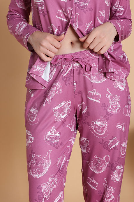 Zivame Knit Poly Pyjama Set - Red Violet — image 7